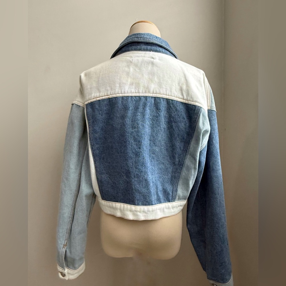 Missguided Denim Patchwork Cropped Jacket | Size 6 - image 5